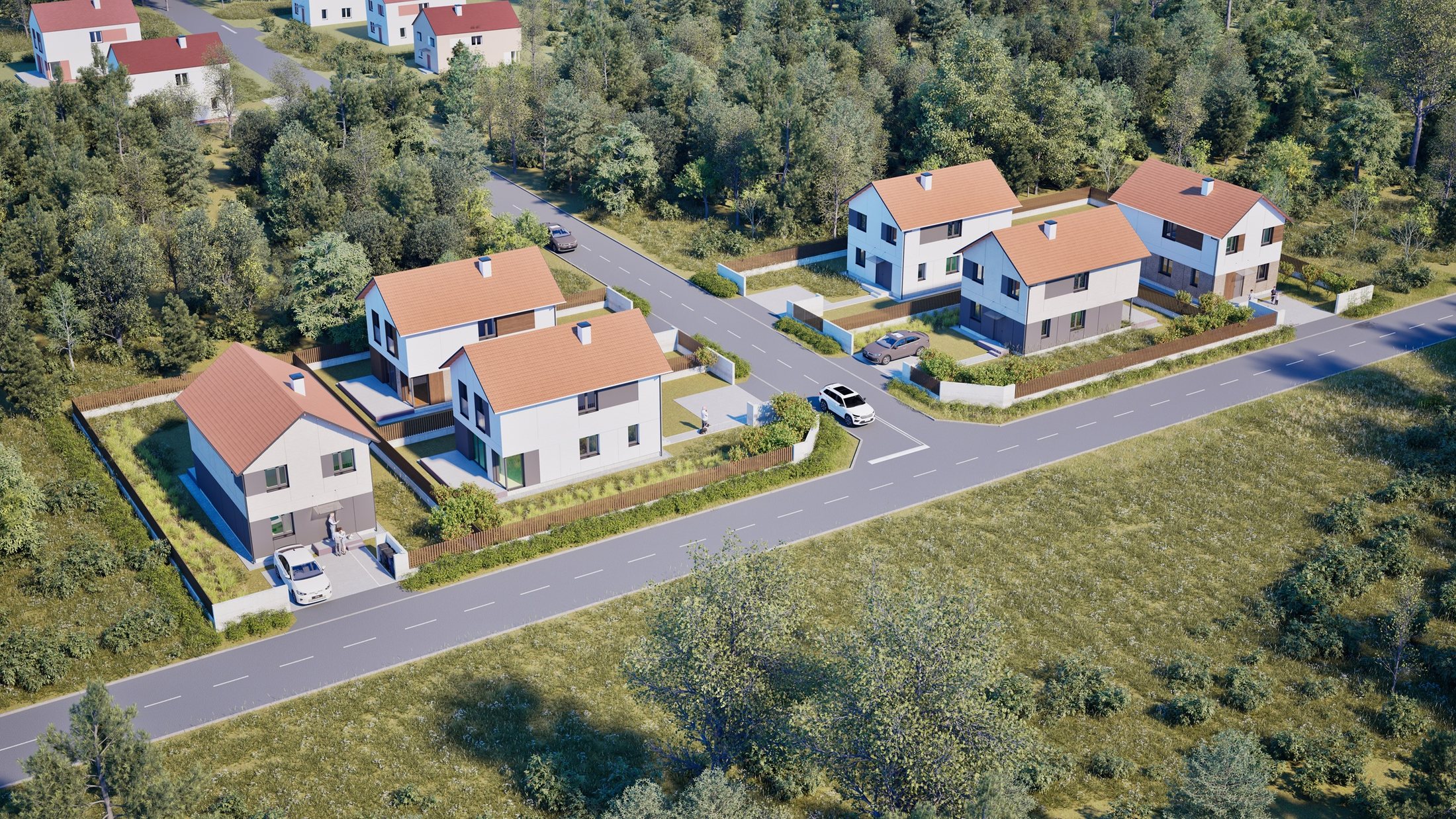 Wizualizacja zagospodarowania Osiedla Promienistego z oznaczonymi domami B1–B6
